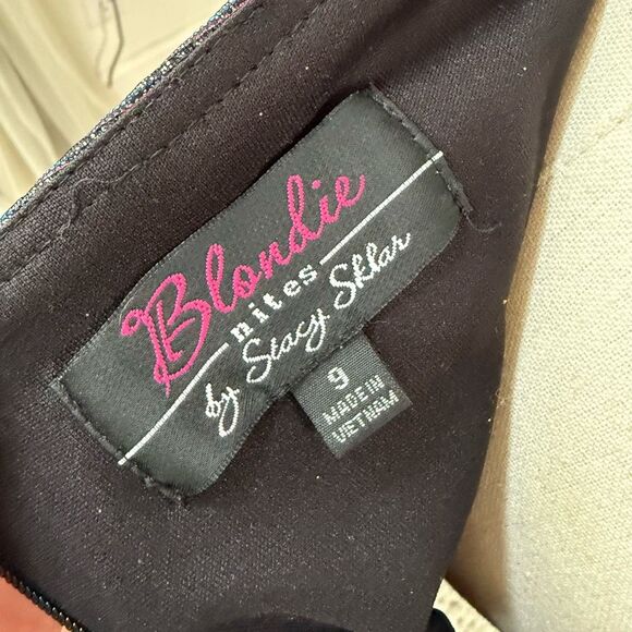 Vintage 90s Blondie Nites Caged Back Cosmic Sparkle BodyCon Cocktail HoCo Dress - Picture 9 of 10